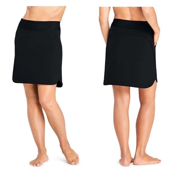 Land's End Swim Plus Standard size Quikdry skirt shorts pockets adjust blk Var - Picture 1 of 13